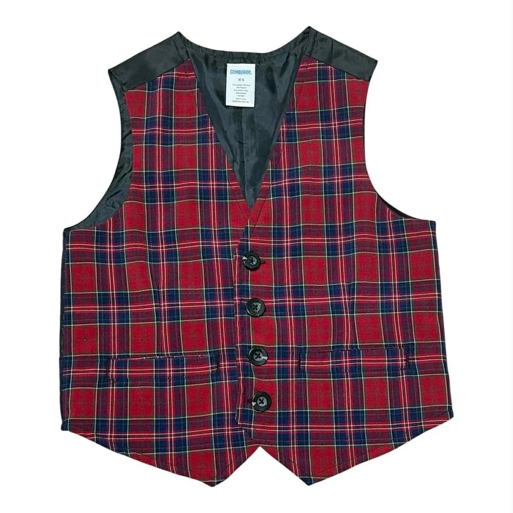 VTG Gymboree Holiday Celebrations Red Tartan Plaid Vest Size XS